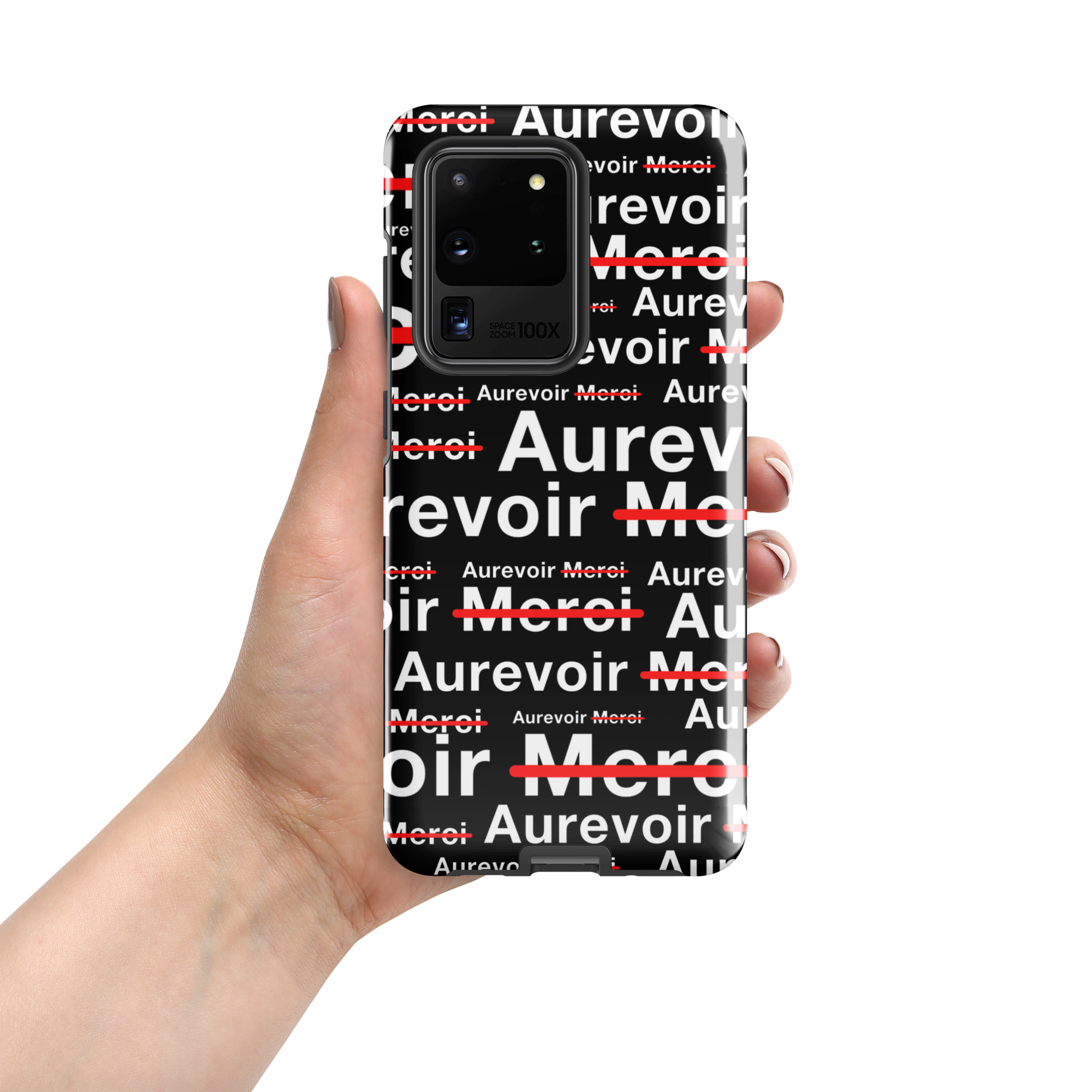 Zwart hoesje "AUREVOIR MERCI" voor Samsung®