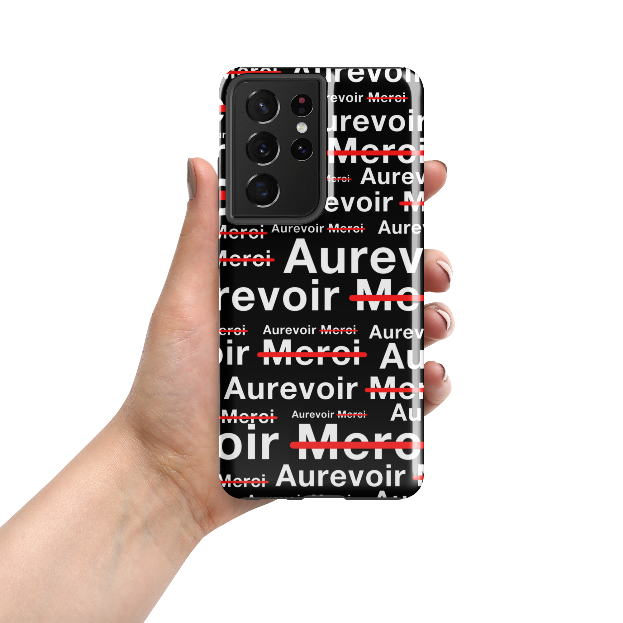 Zwart hoesje "AUREVOIR MERCI" voor Samsung®