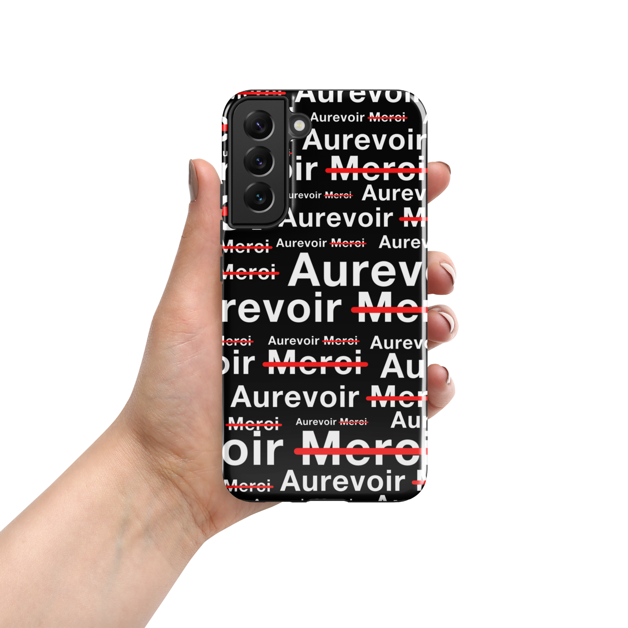 Zwart hoesje "AUREVOIR MERCI" voor Samsung®