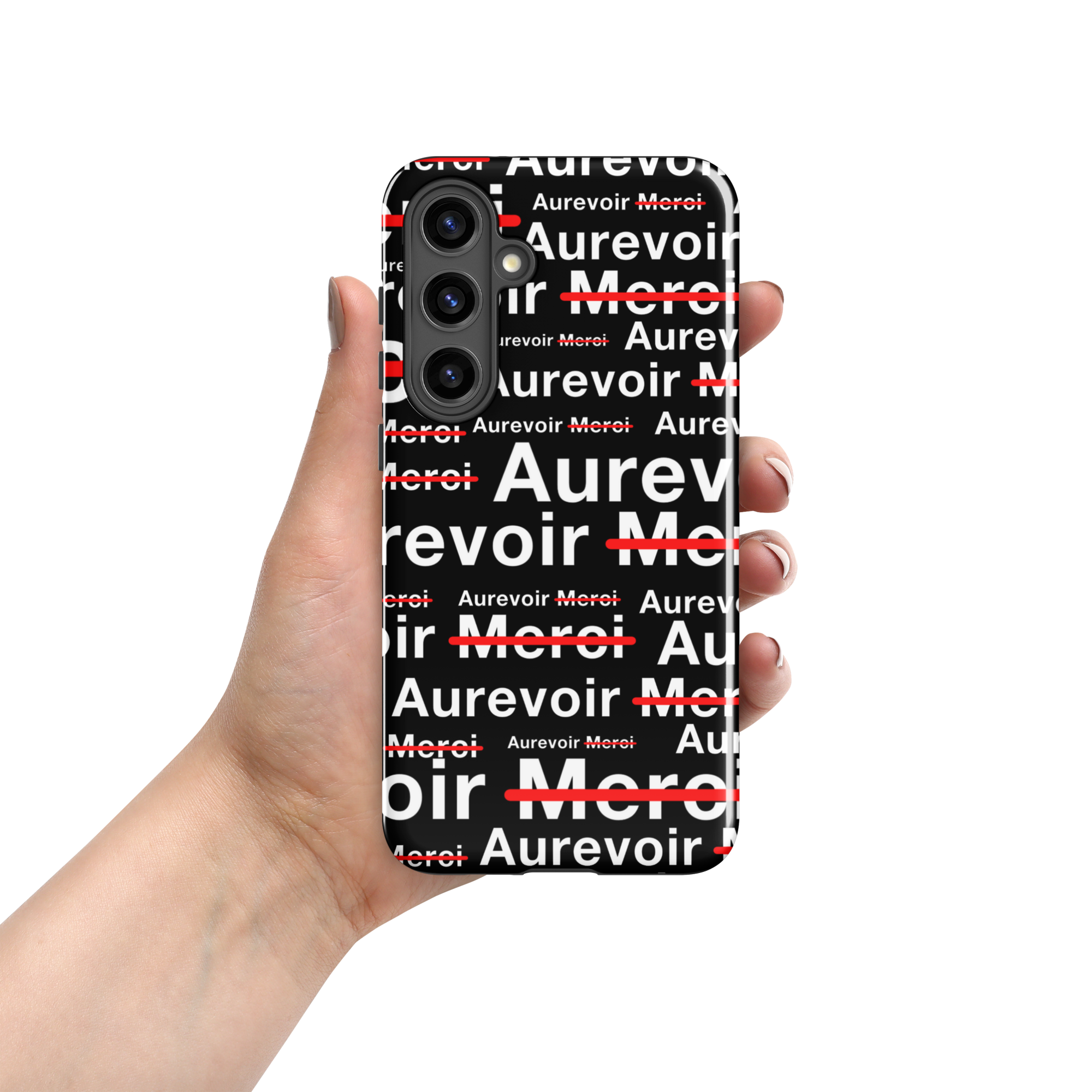 Zwart hoesje "AUREVOIR MERCI" voor Samsung®