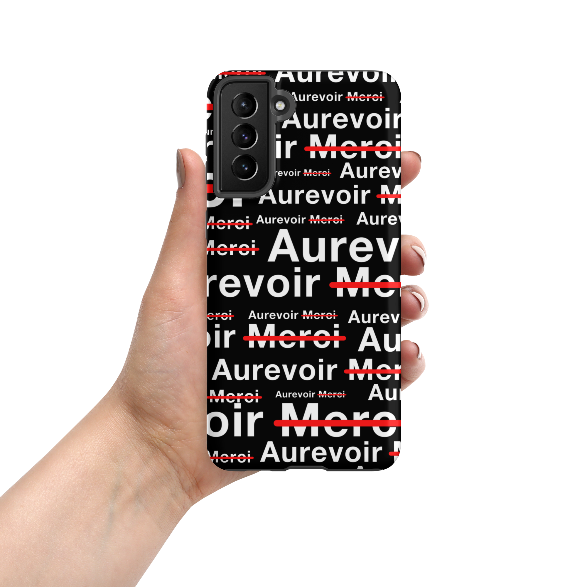 Zwart hoesje "AUREVOIR MERCI" voor Samsung®