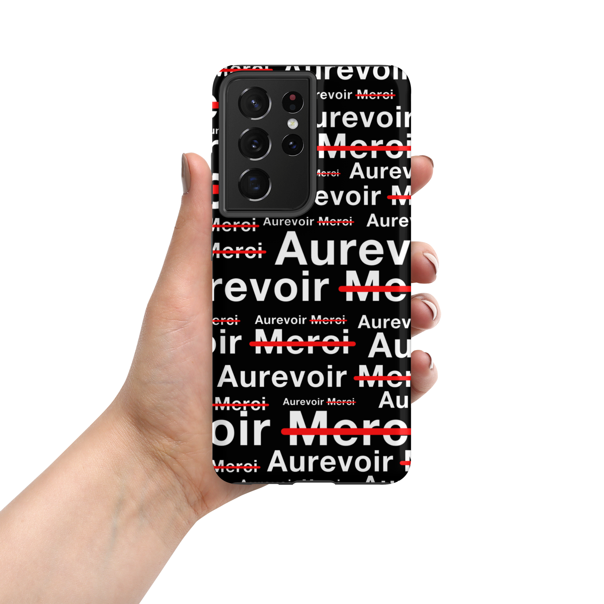 Zwart hoesje "AUREVOIR MERCI" voor Samsung®